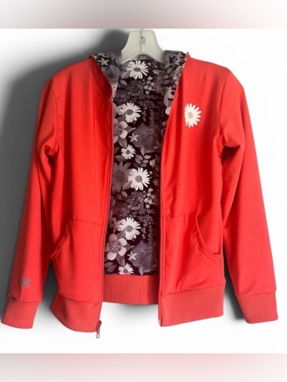 Chooze Reversible Zip-Up Hoodie | Orange Red Floral Daisy -Size 10/12